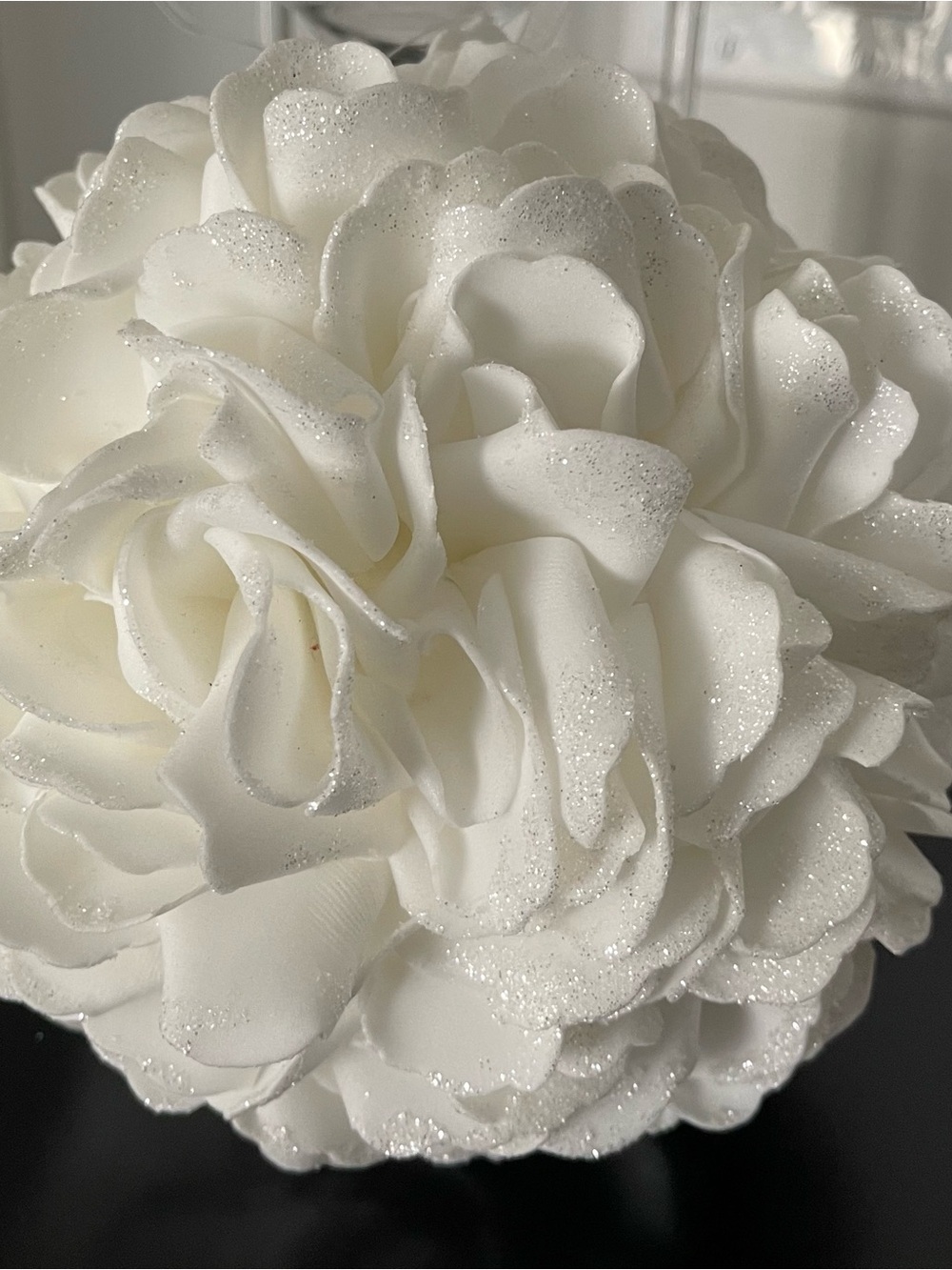 White Decorative Glitter Flower Ball - Home Accents